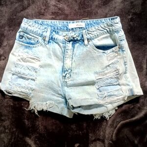 Kancan Distressed Light Blue Denim Shorts